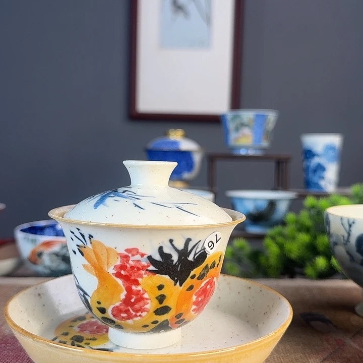 摆件景德柴烧茶杯多人