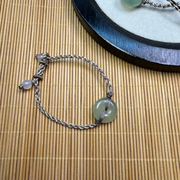 纯天然岫玉卡16mm小平安扣手链脚链平平安安（随机发）