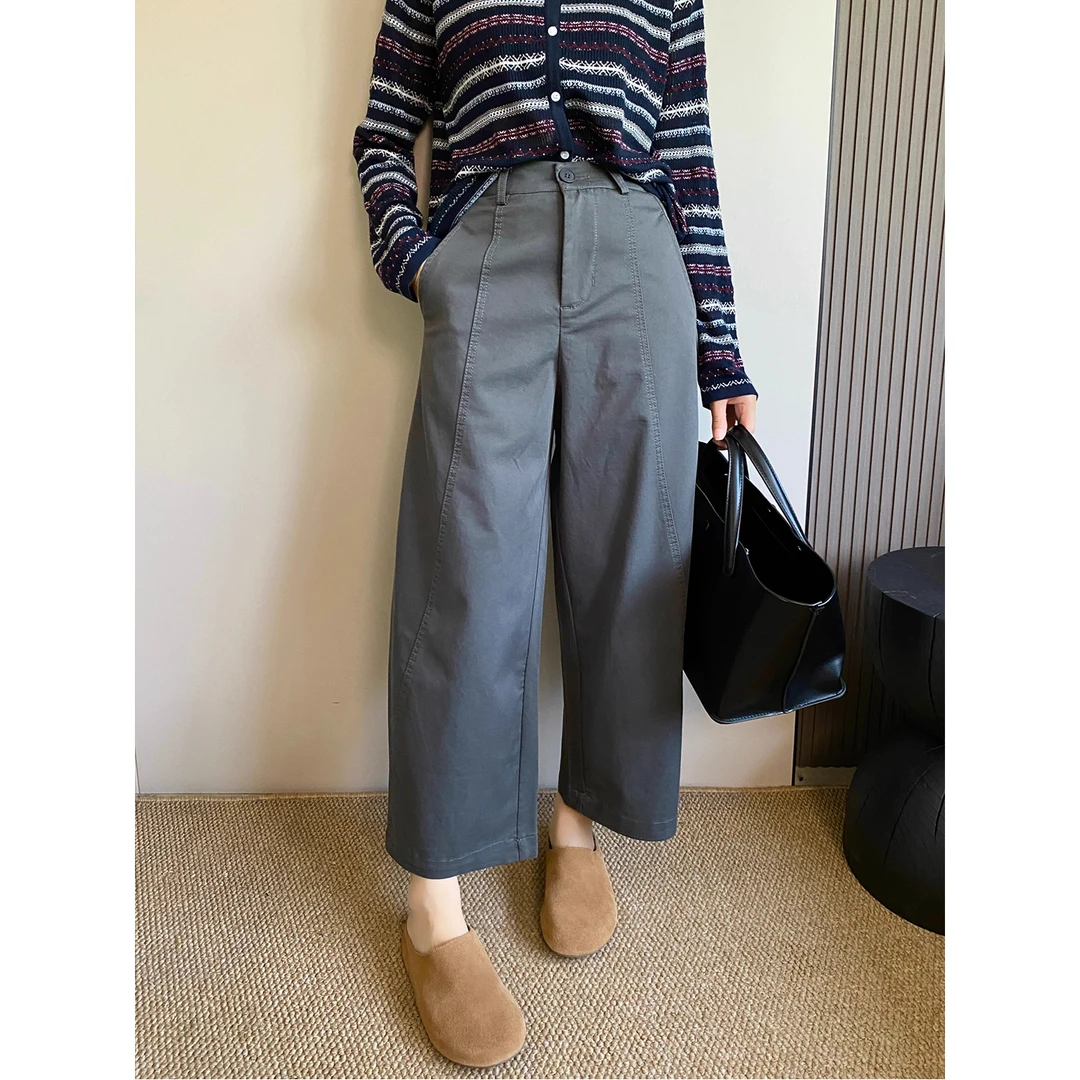 秋季新款时尚阔腿休闲裤女大码胖mm显瘦宽松慵懒风百搭九分弯刀裤