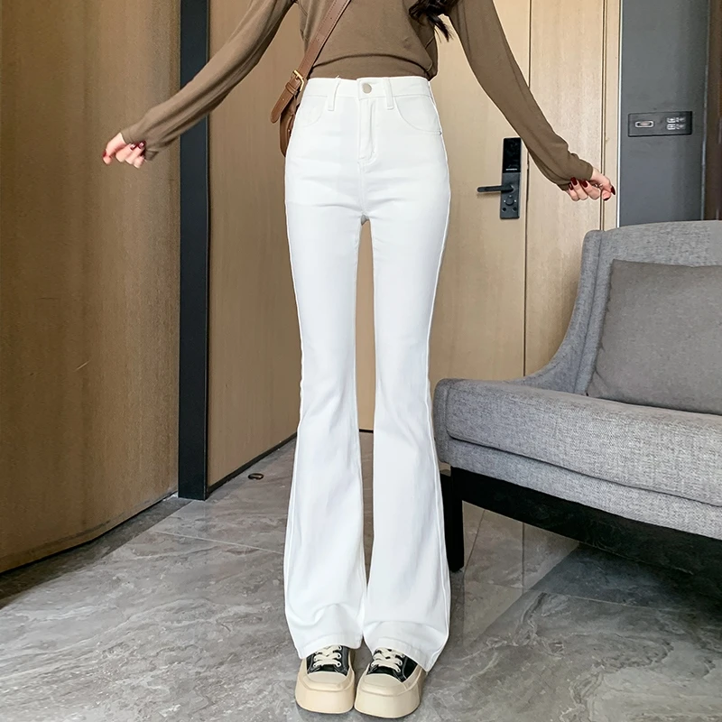 ZY&黑白两色微喇牛仔裤女高腰修身显瘦喇叭裤