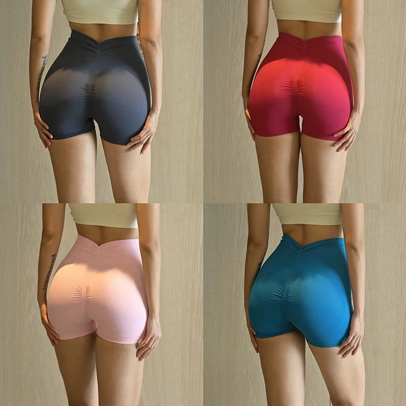 欧美后V腰健身短裤高腰透气显臀运动蜜桃臀训练三分瑜伽速干性感