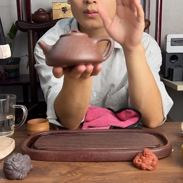 紫砂茶壶原矿紫泥刻绘子冶石瓢 160 cc