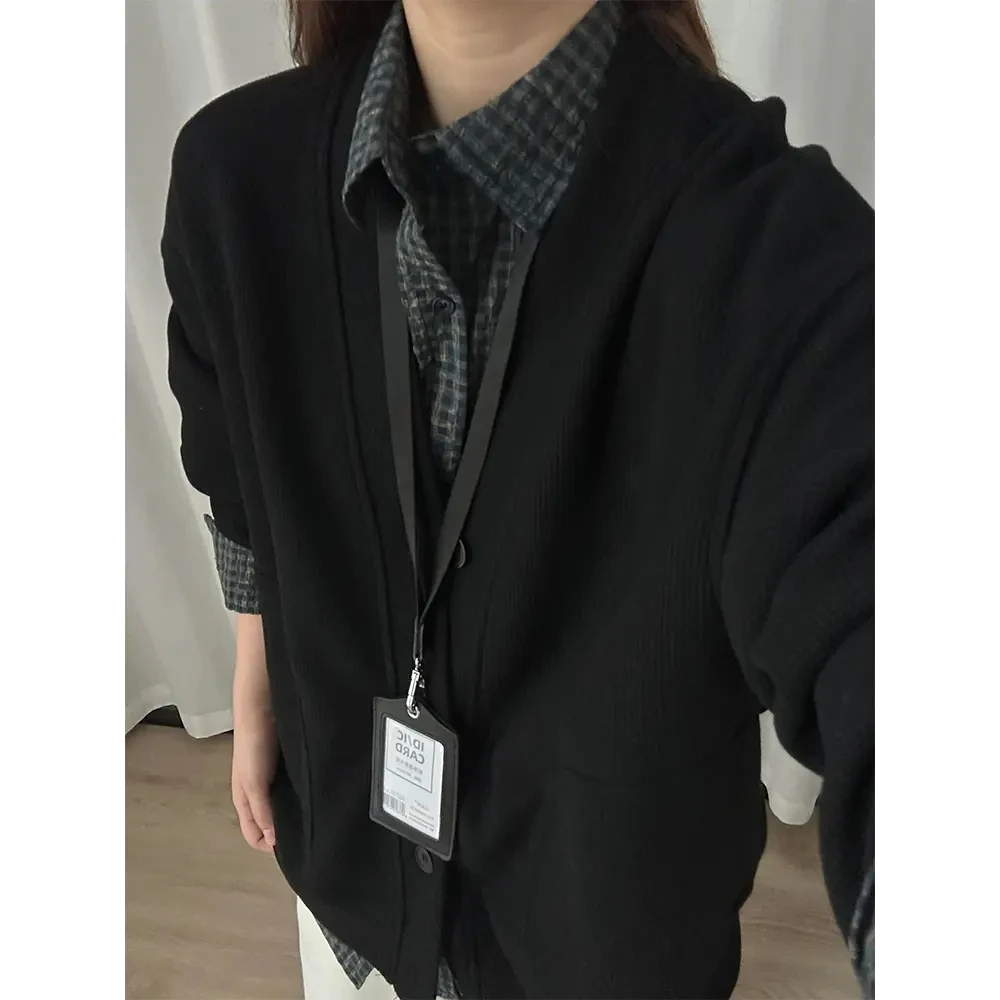 日系复古慵懒风外套男女秋季cleanfit开衫v领卫衣高级感痞帅夹克