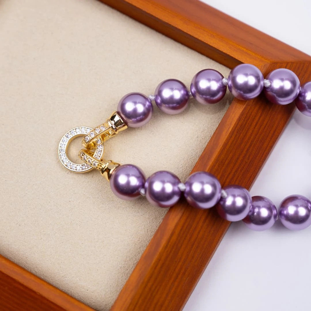 铜合金仿珍珠手链 10-11mm蓝莓紫简约手链轻奢紫色妈妈百搭手链