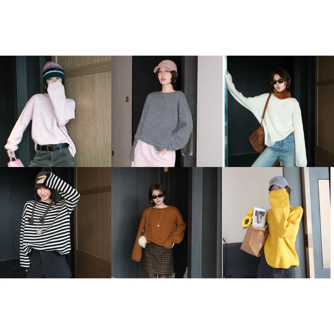 【】暖绒密语‘韩系纯色百搭圆领羊毛针织宽松显瘦毛衣 SWM13588