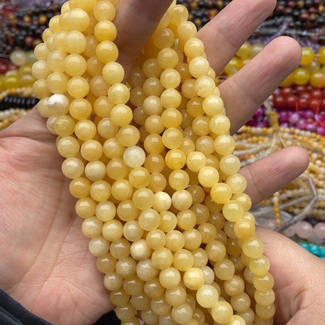 玛瑙/玉髓珠宝半成品未镶嵌三条装8mm米黄玉圆珠