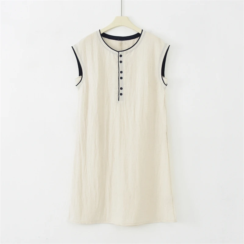 XIAOYOU-[撞领简约]25年夏季新款女天丝亚麻休闲连衣裙K-KA1030