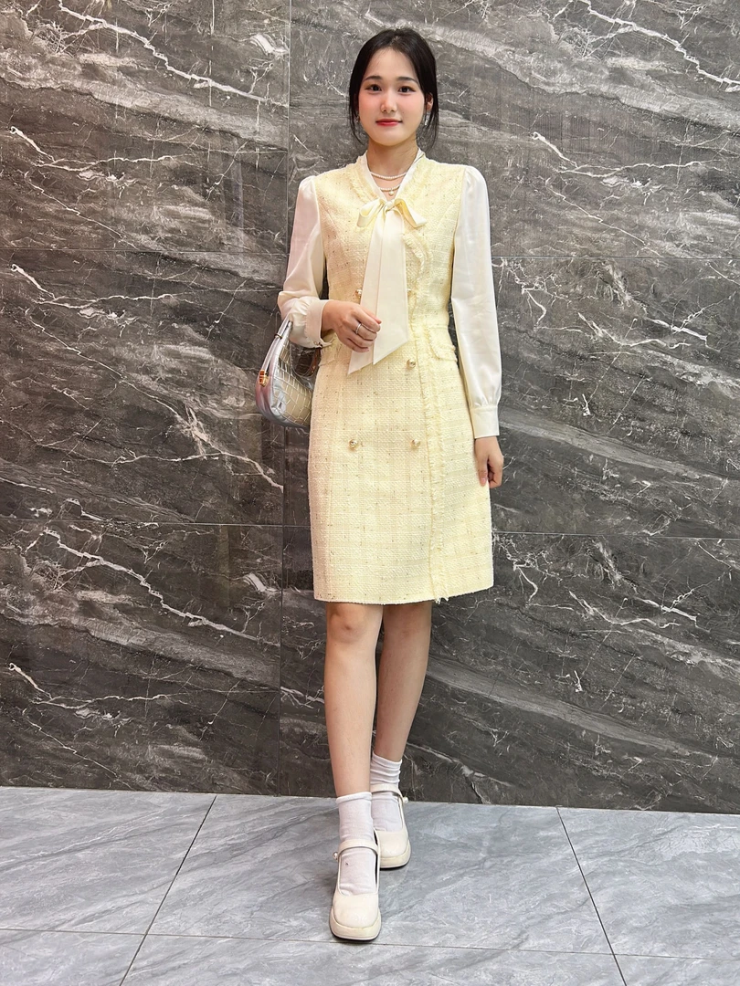 25022#法式小香风高腰连衣裙秋季气质时尚修身连衣裙名媛风格