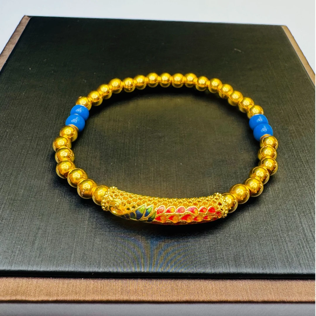 165#足金999 凤凰弯管烧蓝花丝5D硬金手串