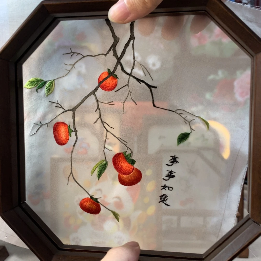 木精品苏绣实木摆件