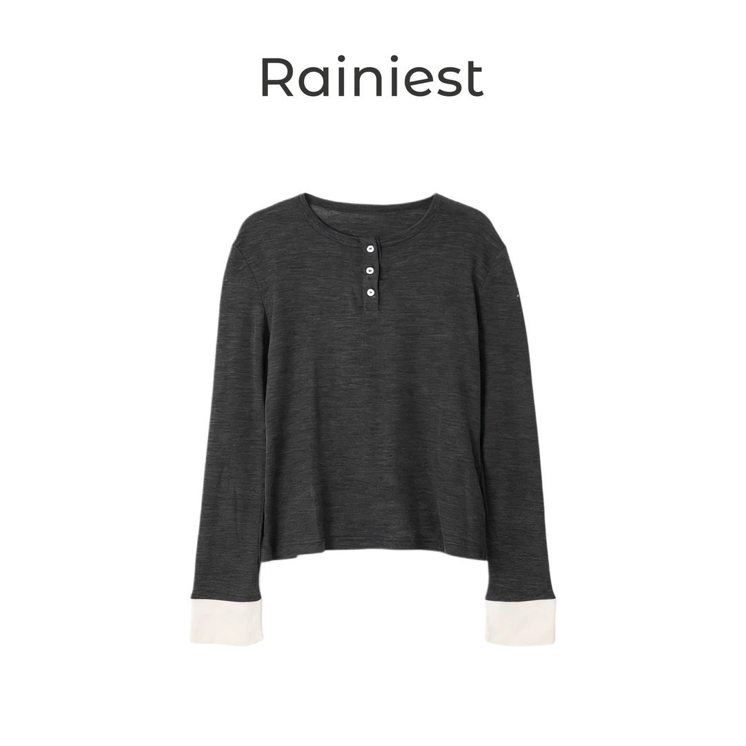 雨哥Rainiest羊毛混纺半门襟针织衫S259T026G3