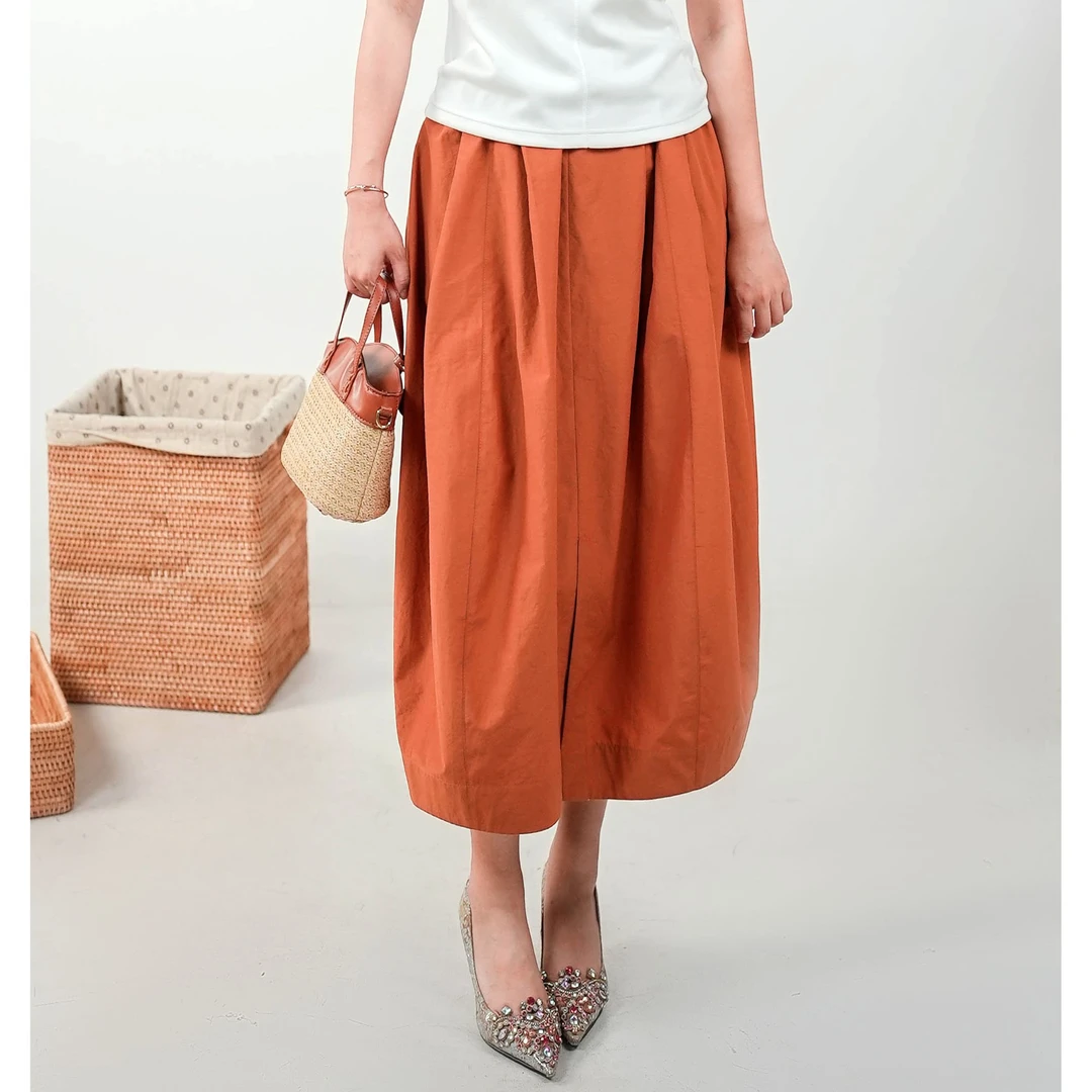 半身裙女梦里人新款日式简约时尚休闲纯色中长裙3014-5090