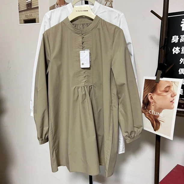 DOB｜日单原单 原包装 半领扣 套头中长款衬衫廓形裙摆