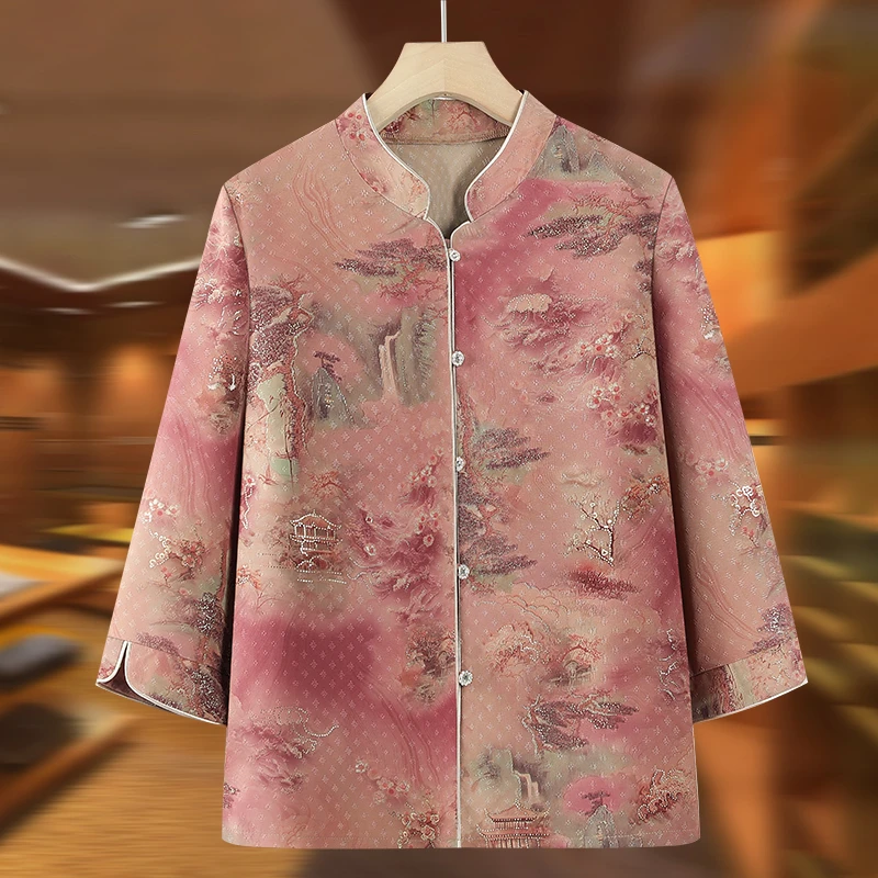 老年人妈妈夏装衬衫上衣2025新款奶奶春季长袖外套薄款老太太衣服