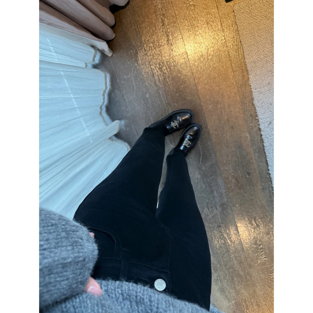 syna谱写优雅 黑色修身显瘦牛仔九分裤