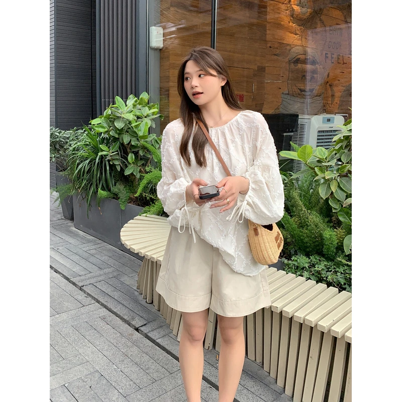 【ALINDM年中大清仓】胖mm圆领衬衫夏200斤休闲长袖防晒罩衫AS25571