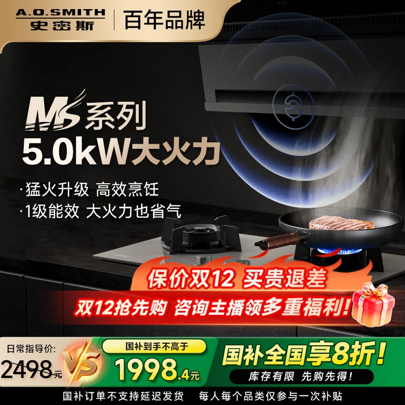 【AO史密斯】MS系列大火力天燃气灶具高效双灶钢化玻璃一级能效
