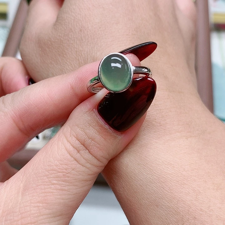 蛇纹石玉戒指银S925镶嵌如**电