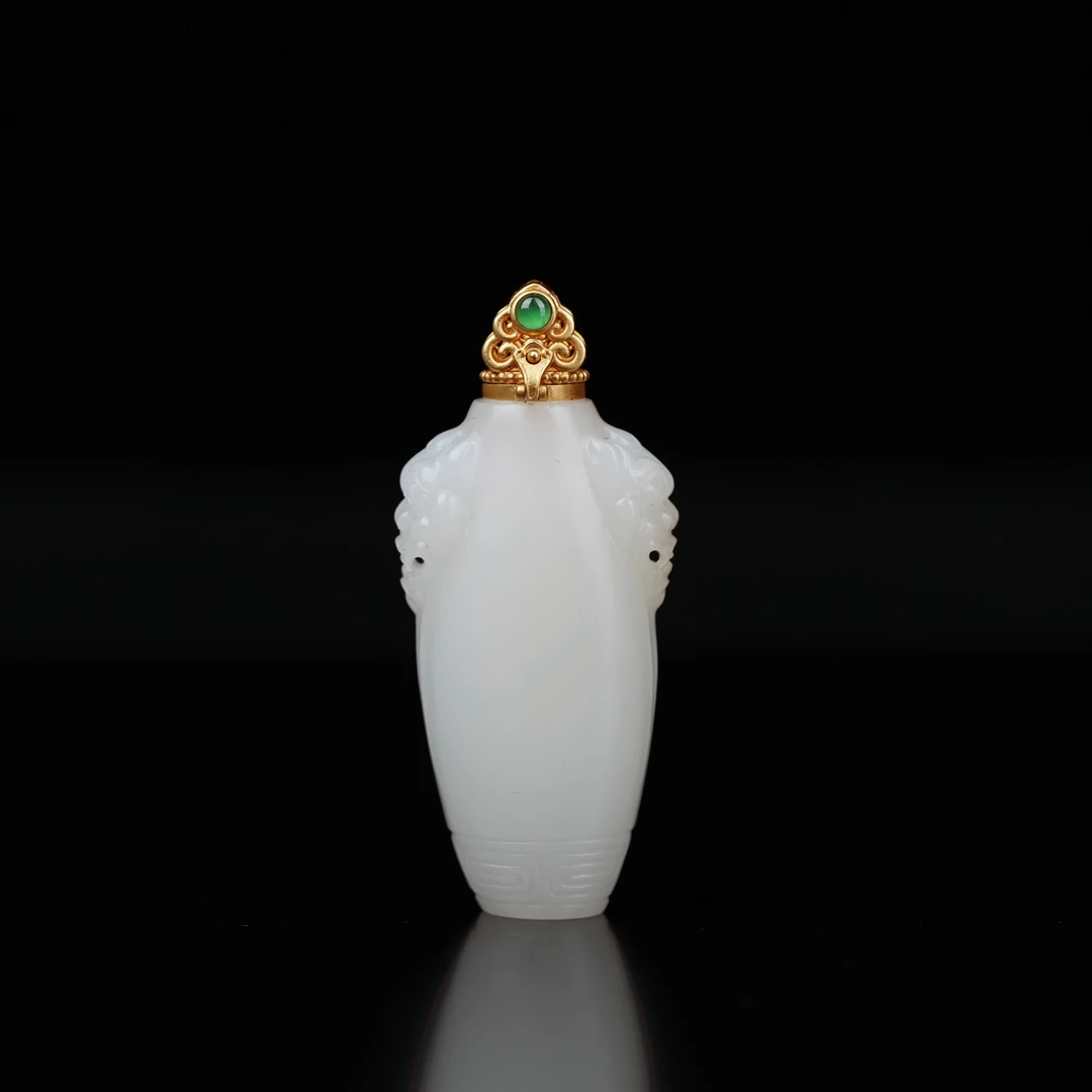 典藏级 和田白玉顶俄高脂粉精工吊坠 18K金 50*22*14.5mm± H20151