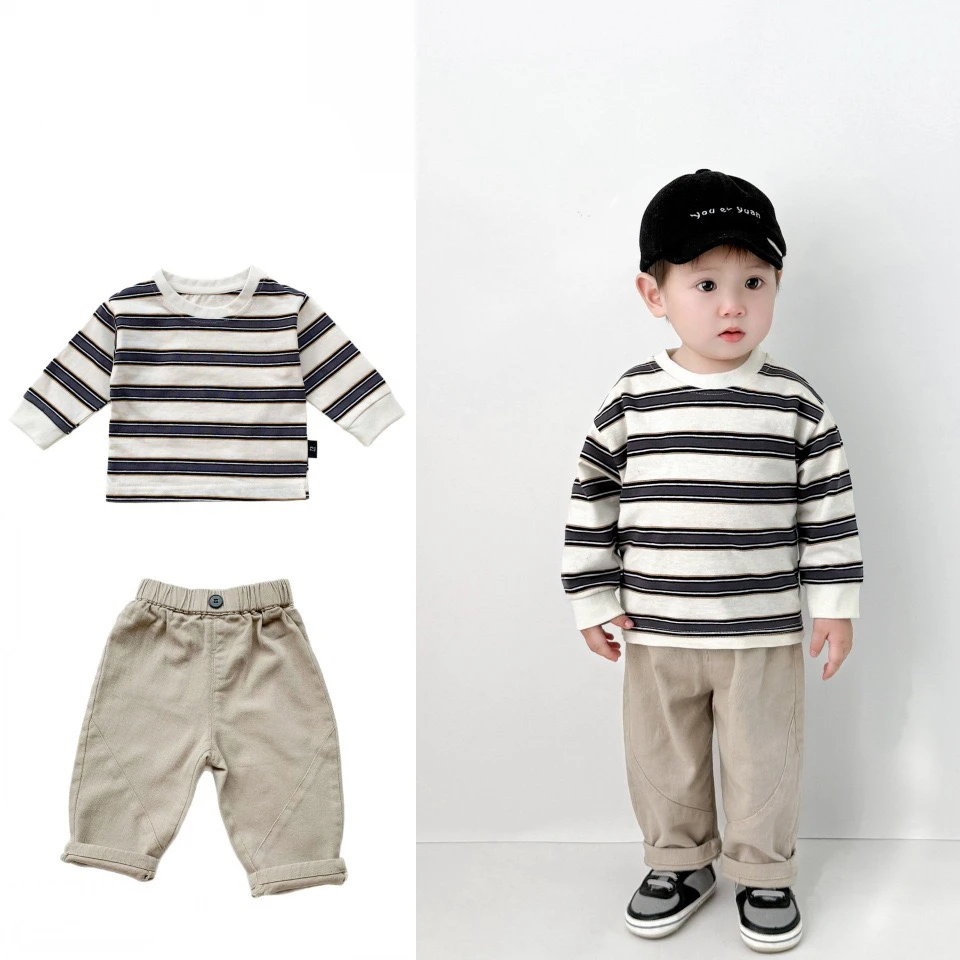 韩系宝宝春秋新款T恤男女宝宝春季长袖条纹打底衫