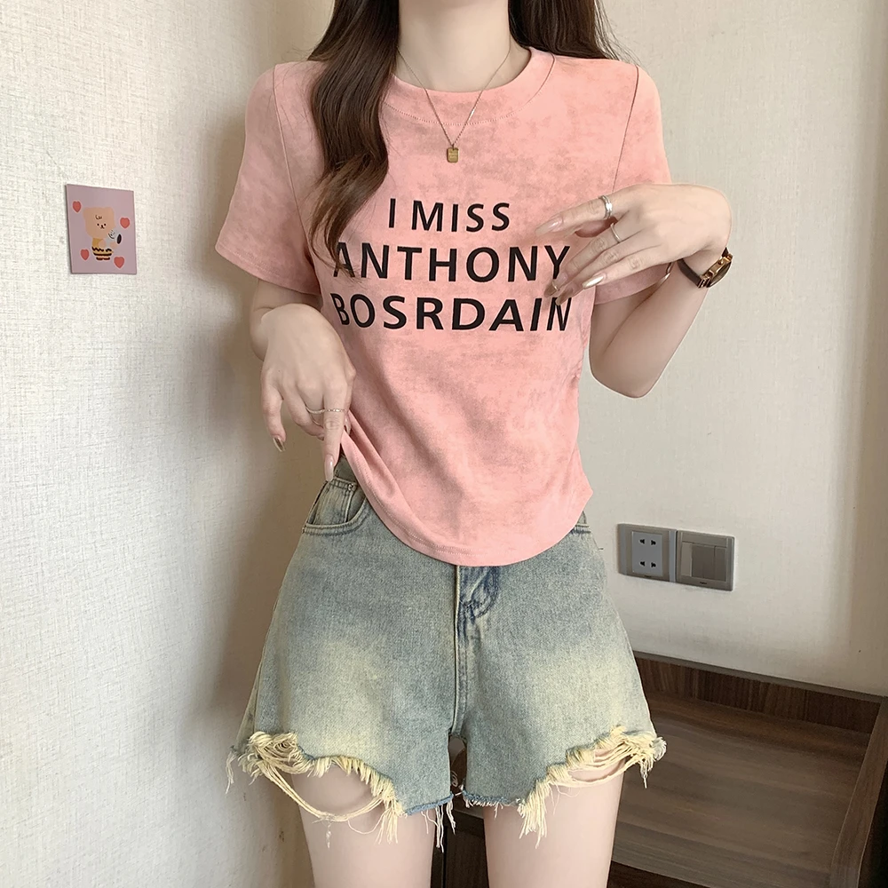 大码女装新款扎染印花短袖显瘦上衣 2616