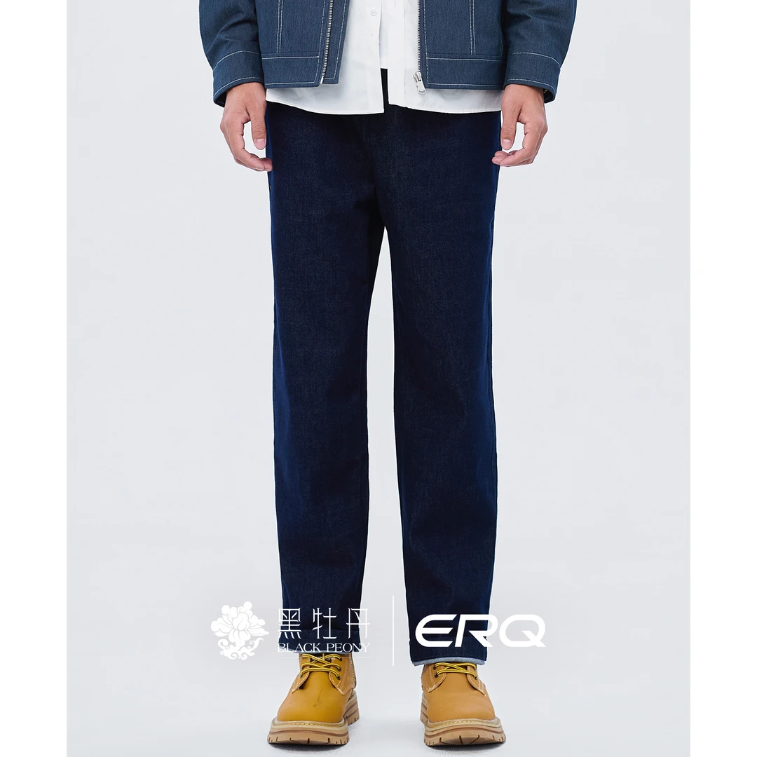 ERQ[抽绳款]907男士宽松休闲基础牛仔裤弹力美式复古原牛男款锥形