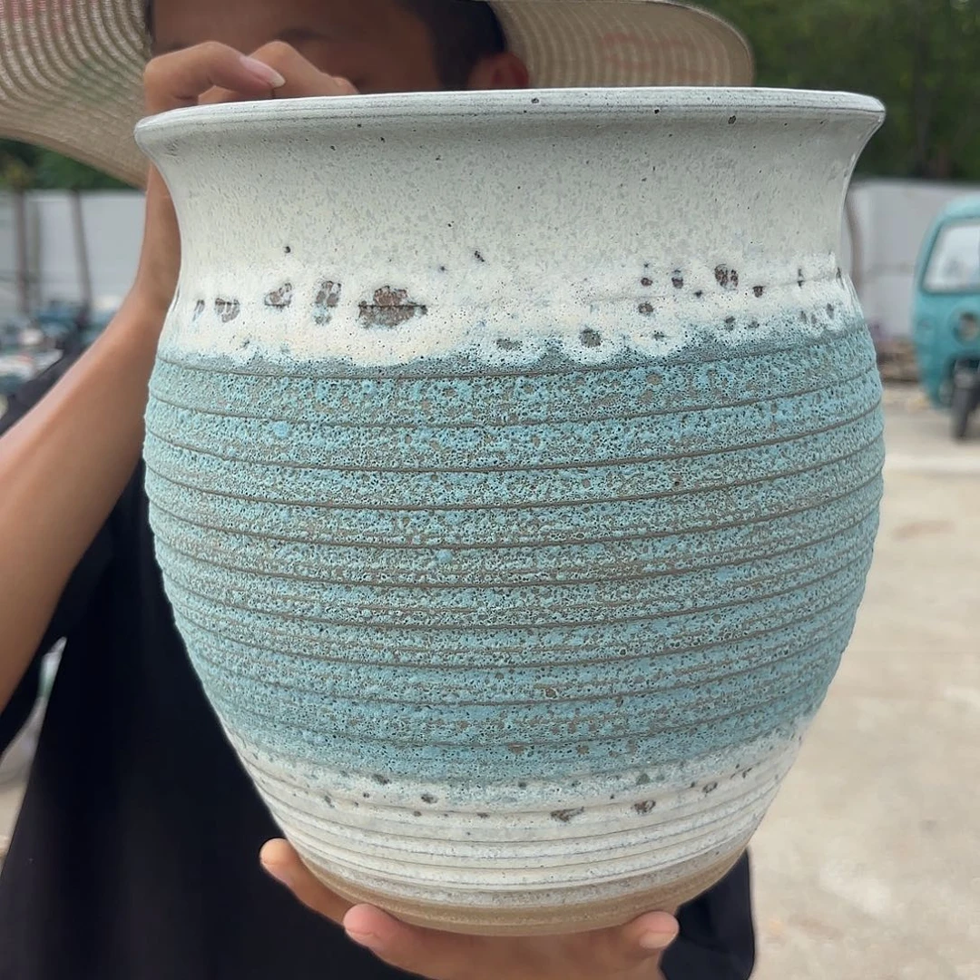 紫砂花盆蓝泡泡口径21高度23