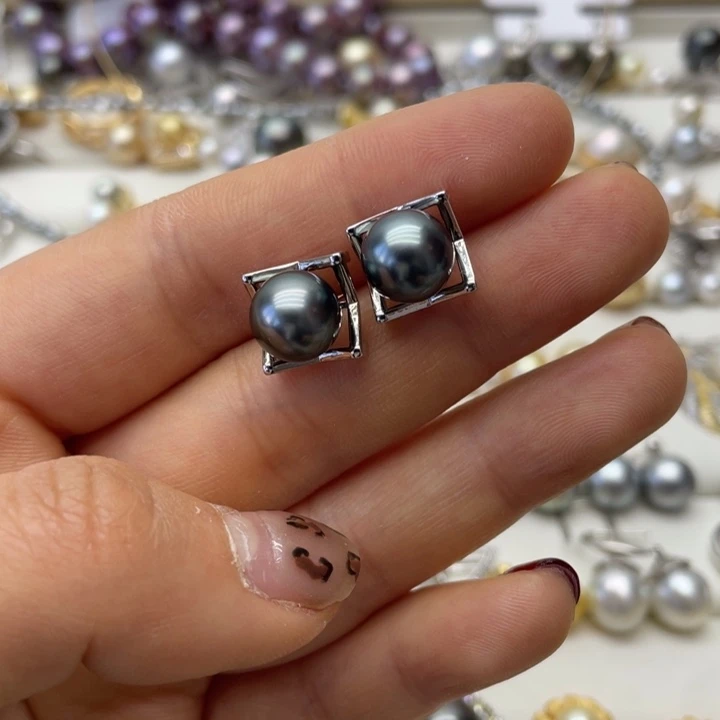 海水珍珠耳饰银S925镶嵌