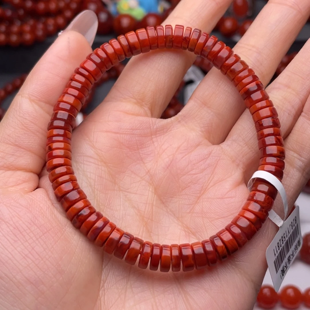 南红玛瑙未镶嵌手链7mm顶品瓦西牛血火焰直切药片手串