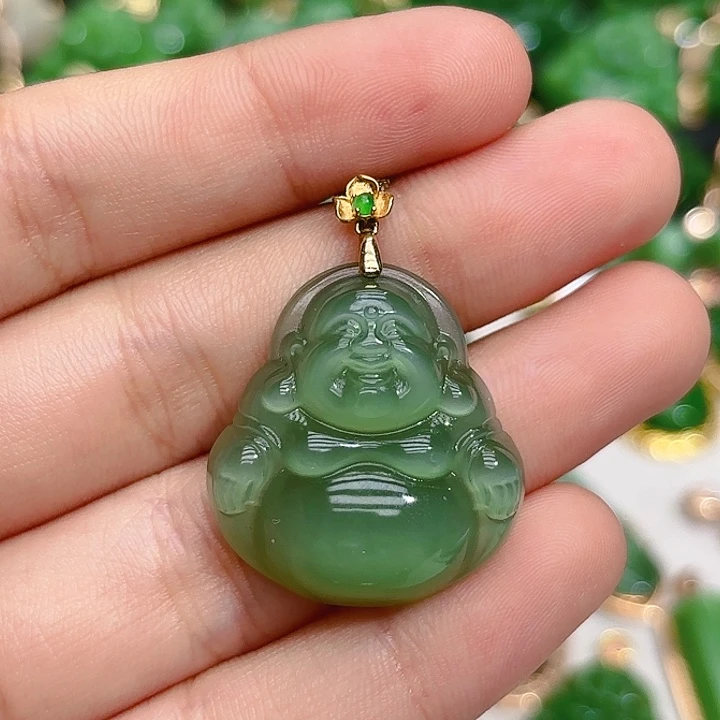 和田玉（碧玉）颈饰18K金镶嵌