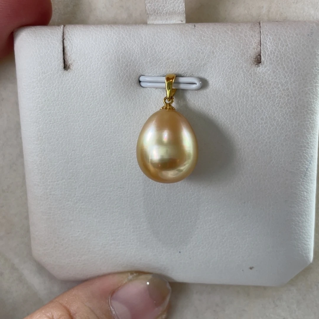 18K金镶嵌吊坠(不含链)海水珍珠南洋金珠12-13m m