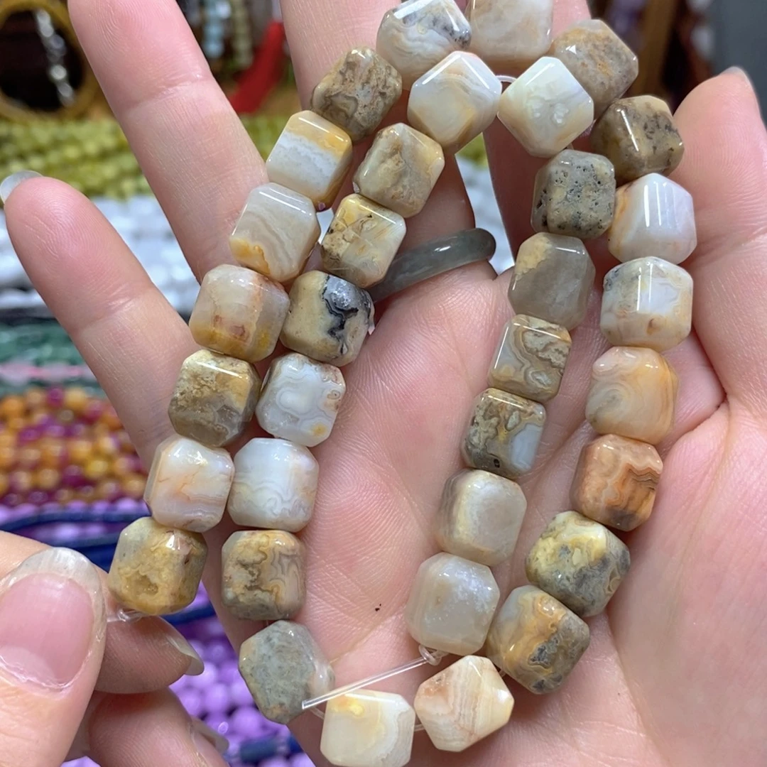 玛瑙/玉髓未镶嵌珠宝半成品疯狂玛瑙方糖一条卡11mm