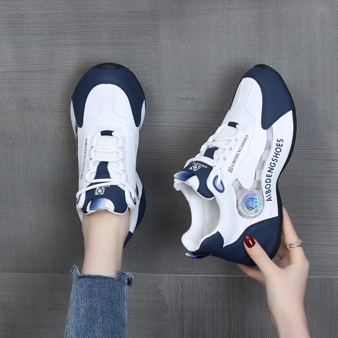 白蓝网面时尚轻便透气软底厚底防滑情侣跑步鞋百搭手工潮鞋