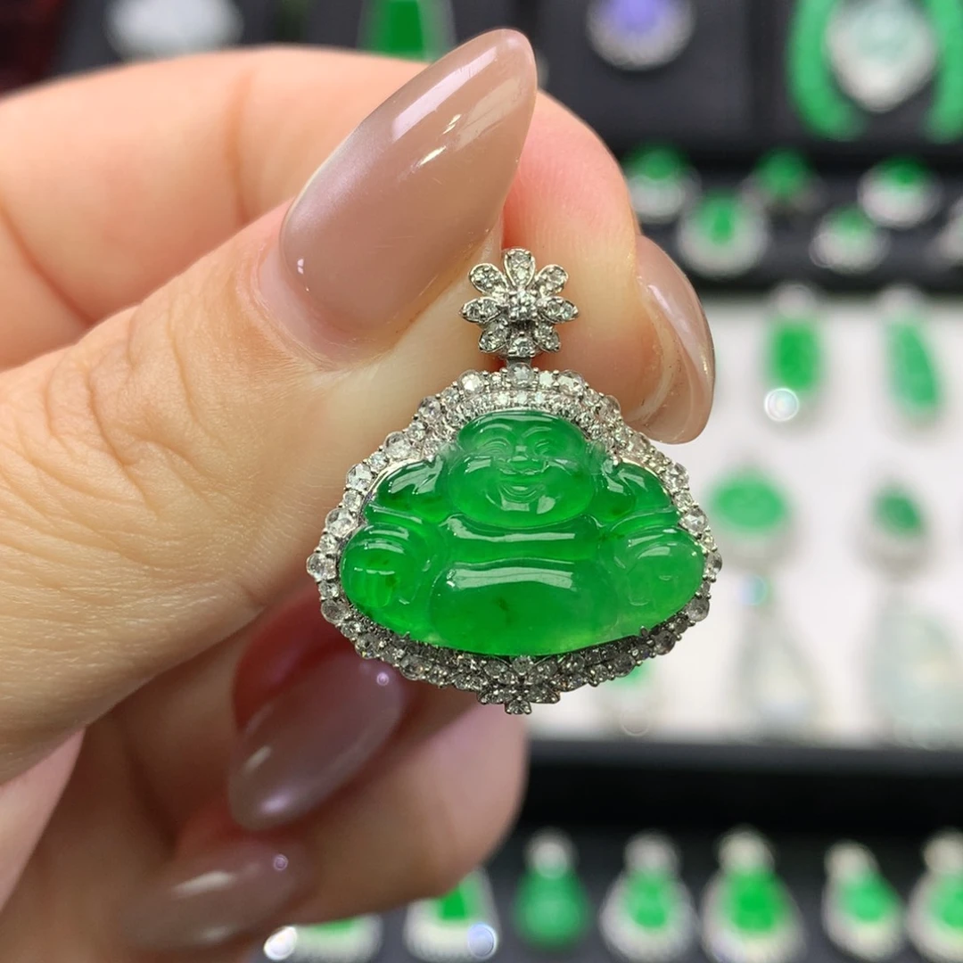 翡翠18K金镶嵌吊坠(不含链)