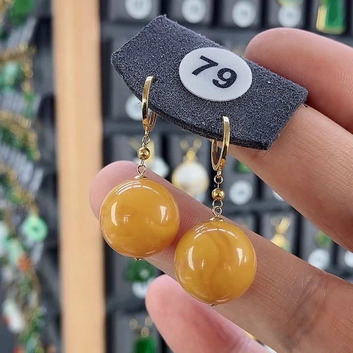 蜜蜡耳饰18K金镶嵌耳饰