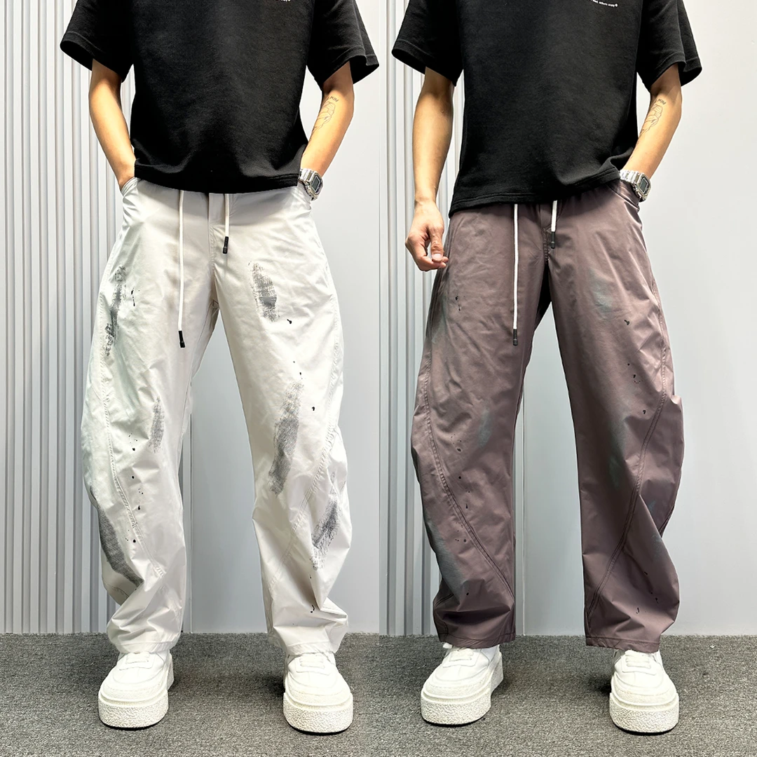 男裤夏季薄款柳叶弯刀裤2025男士免烫速干凉感休闲宽松阔腿镰刀裤