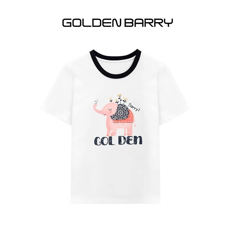 GOLDENBARRY萌趣小象短袖T恤圆领上衣女夏201023