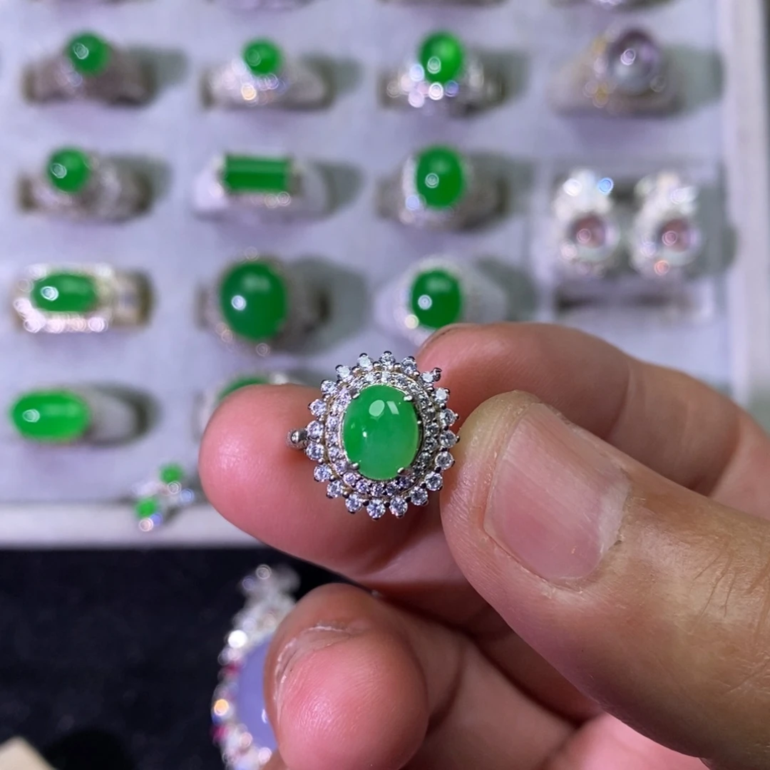 翡翠银S925镶嵌戒指戒指
