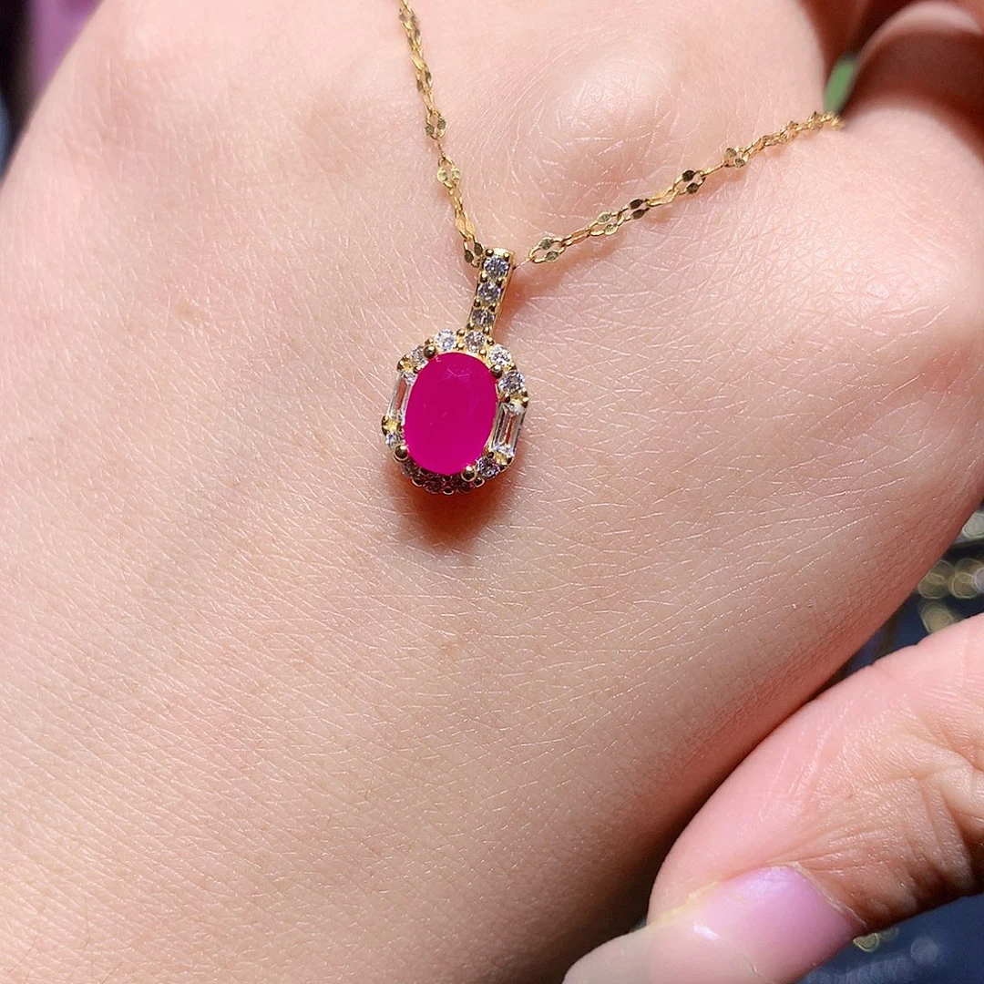 红宝石吊坠(赠链)银S925镶嵌