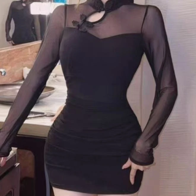 （丽丽）显瘦长袖辣妹性感包臀裙3339