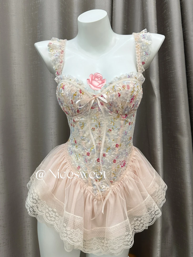 鱼鱼精品性格鱼骨胸衣自带胸垫带钢圈吊带睡衣睡裙聚拢时尚修身型