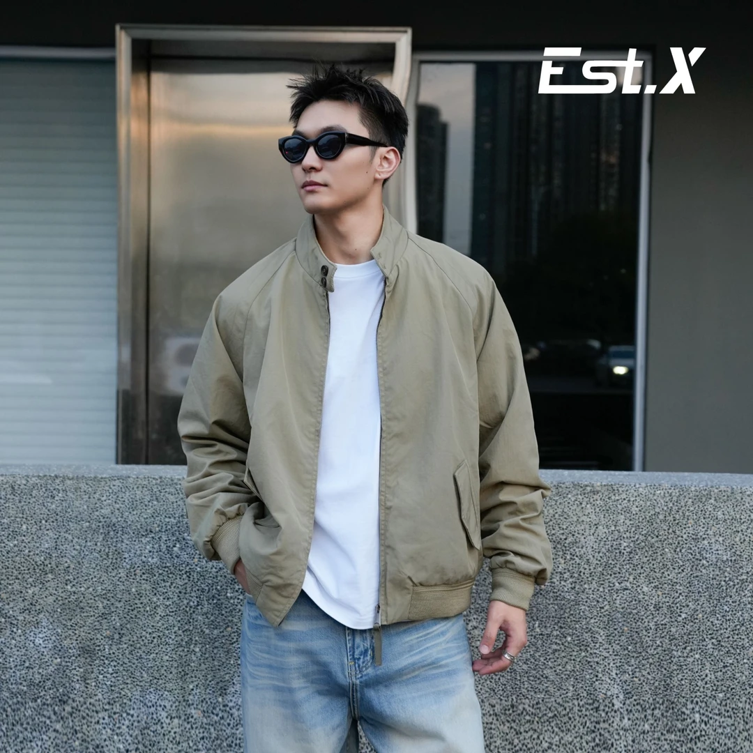 【EstX】mm6哈林顿夹克尼龙重金属螺纹下摆四角标短宽休闲#24074