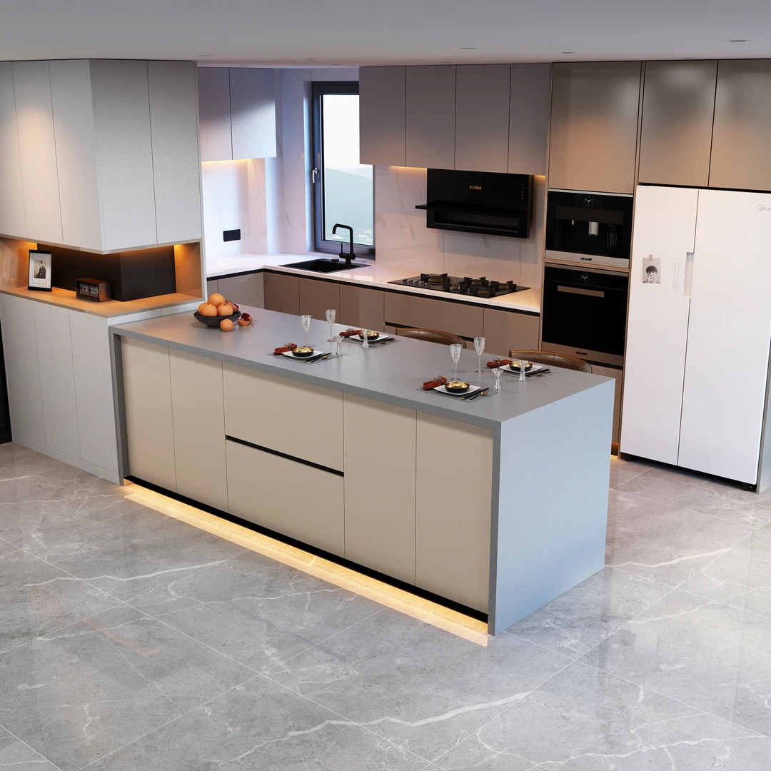 全岩板中岛台操作台轻奢餐导一体客厅开放厨房西厨导台带储物吧台