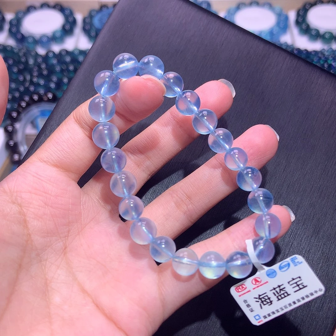 未镶嵌手串水晶8mm圣蓝海蓝宝（拍4件）总价300元