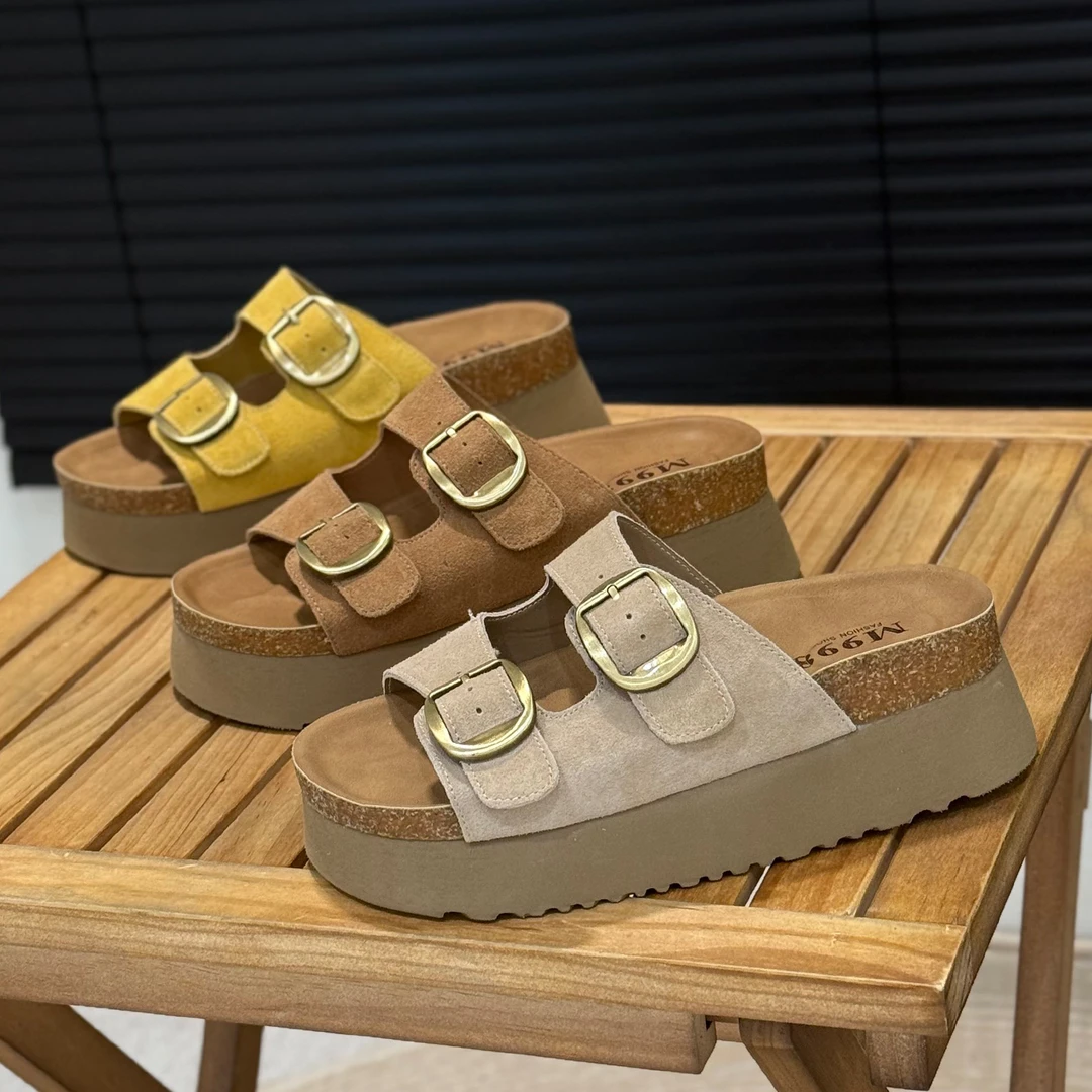 磨砂皮厚底勃肯拖鞋女夏外穿2025爆款夏季一字拖增高轻便沙滩凉拖