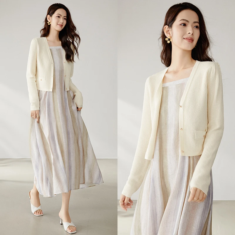 晚白【新品】2025春上衣薄外套短款开衫华夫格针织衫女25011001