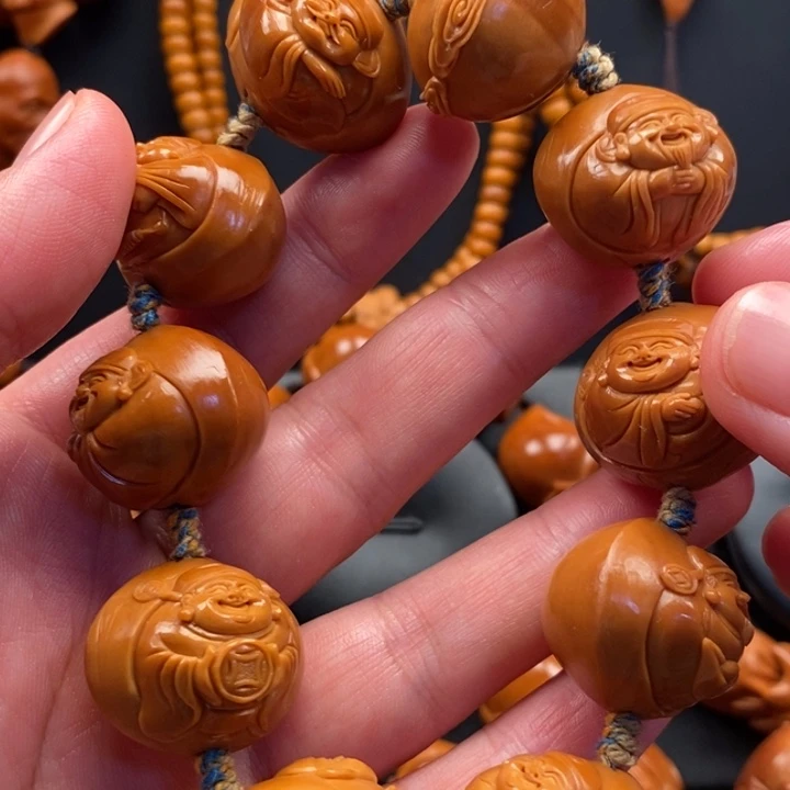 @****橄榄核手串25浮雕财神