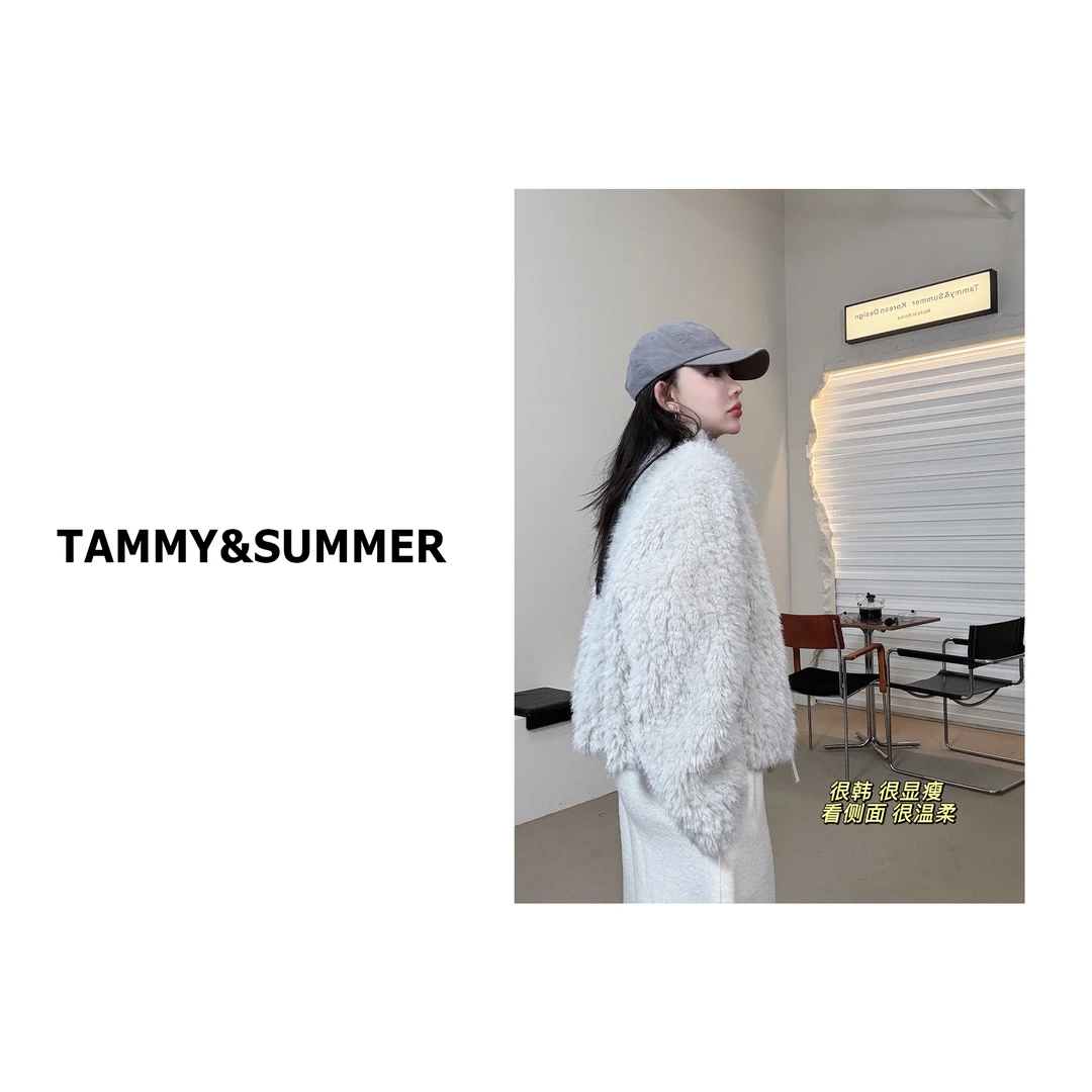 【Tammy&Summer】韩系翻领拉链短款休闲百搭拉链保暖毛毛外套135948