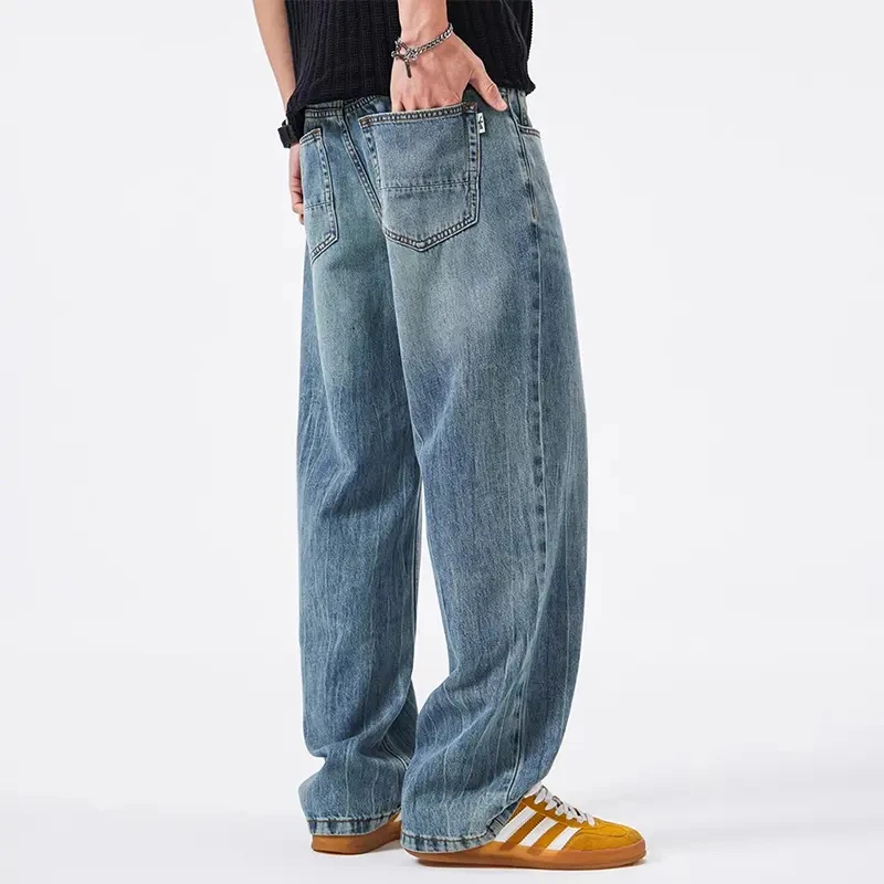 Cebrodz薄款莱赛尔宽松直筒牛仔裤男士浅色复古休闲高级感男装