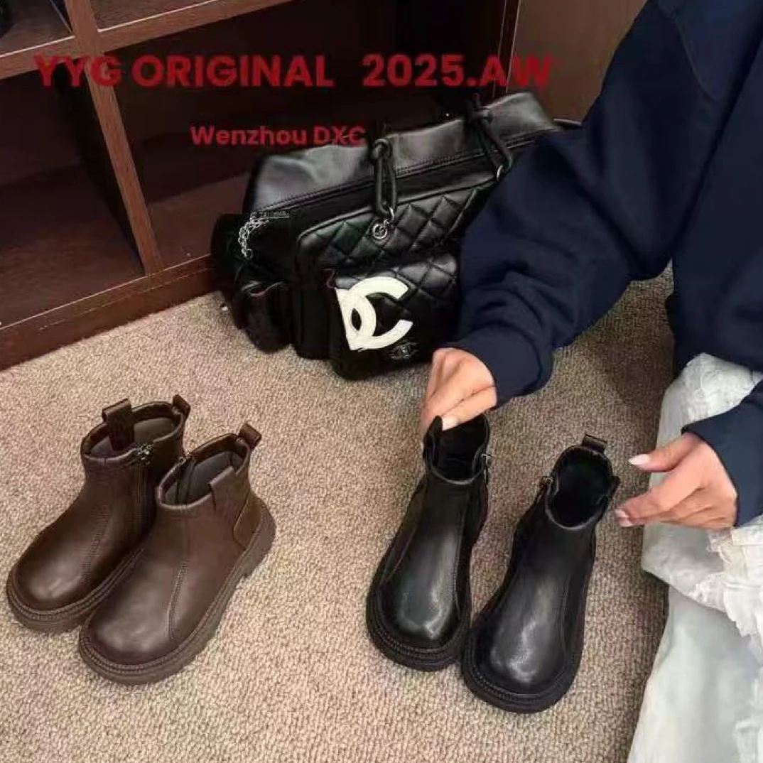 2025秋冬女童矮靴侧拉链车缝线侧拉链皮靴休闲英伦风女鞋5770